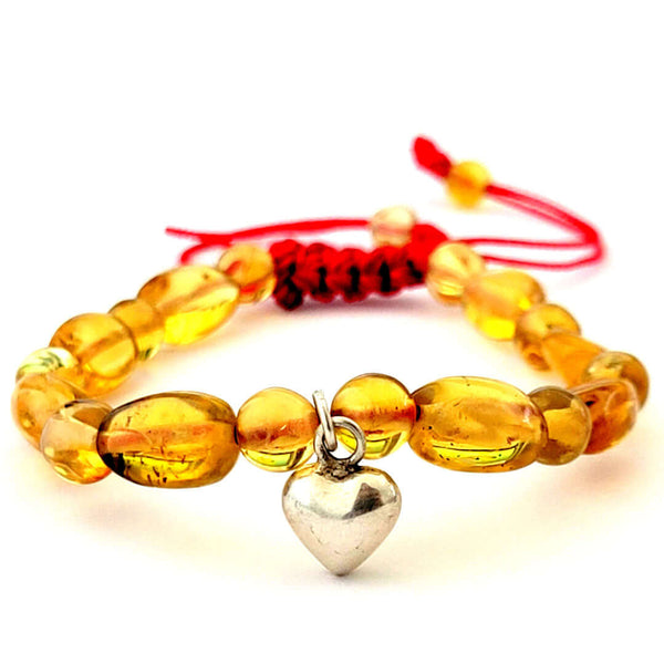 Amber and Silver Heart Bracelet