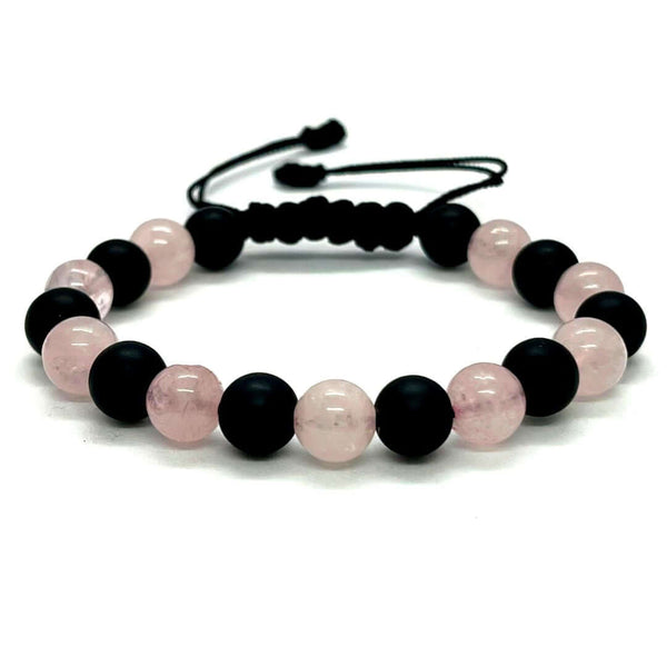 Rose Quartz and Matte Black Onyx Bracelet