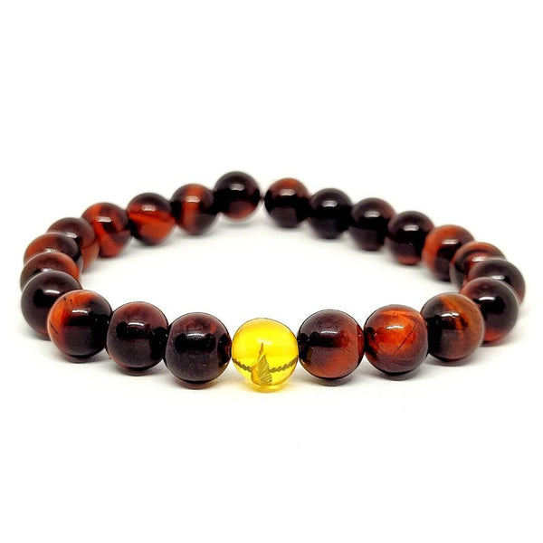 Red Tiger's Eye Bracelet with Amber Bead