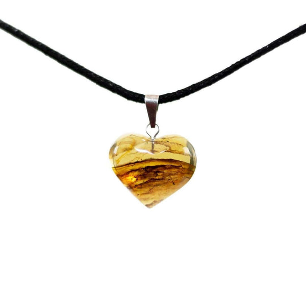 Necklace with Chiapas Amber Heart-Shaped Pendant