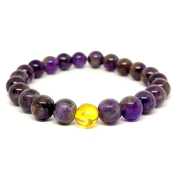 Amethyst Bracelet with an Amber Bead