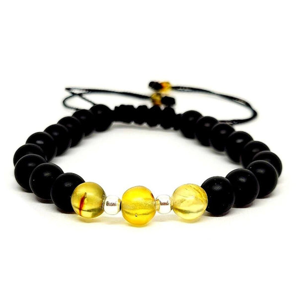 Matte Onyx and Chiapas Amber Bead Bracelet