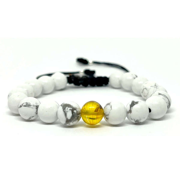 White Howlite Bracelet with Amber Bead