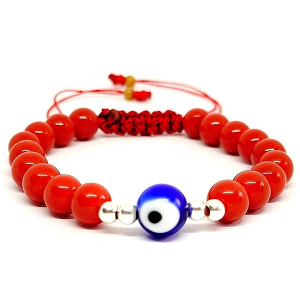 Blue Evil Eye and Red Onyx Bracelet