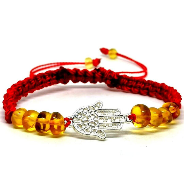 Silver Hamsa Hand Bracelet with Chiapas Amber