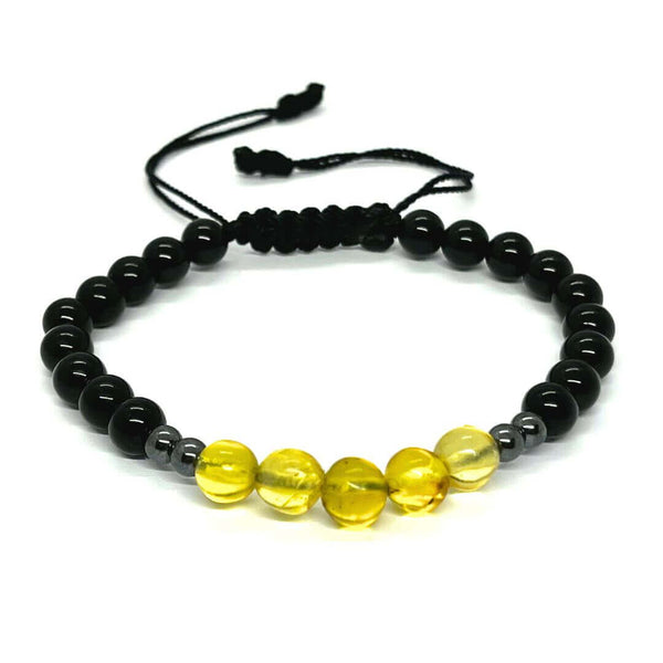 Black Onyx, Hematite, and Chiapas Amber Bracelet